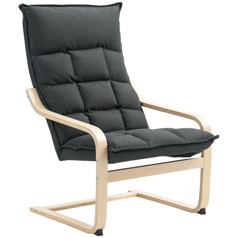 HOMCOM Modern Armchair, Upholstered Accent Chair with Curved Leg and Arm, Leisure Lounge Chair for Living Room, Dark Grey