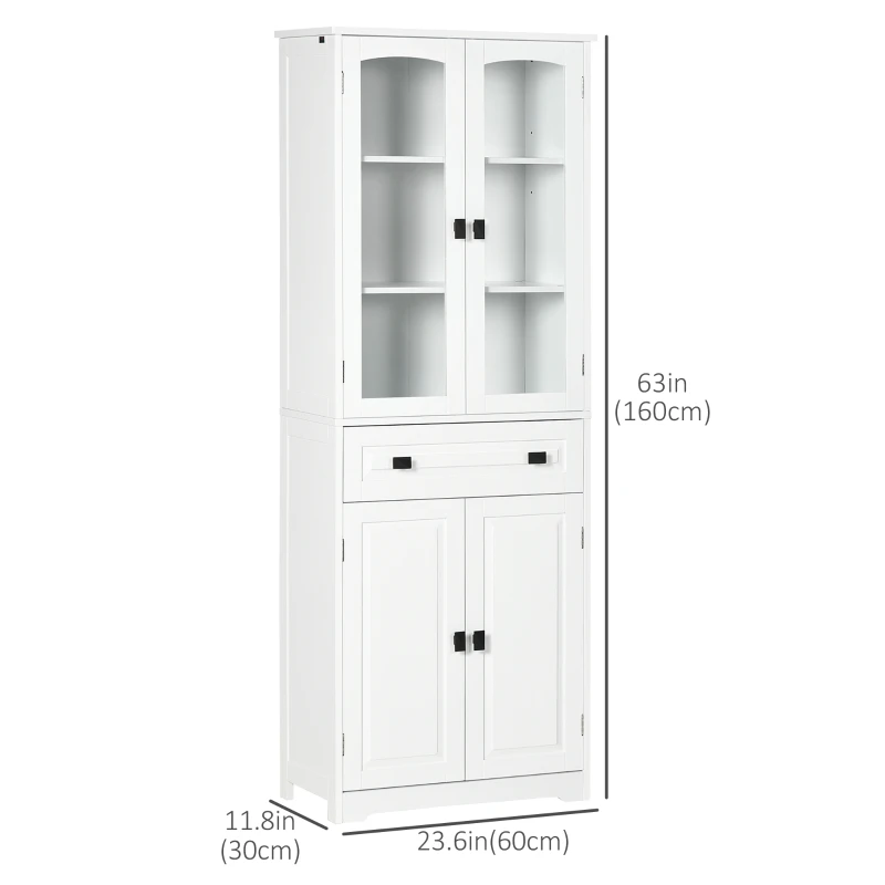 HOMCOM 63" 4-Door Kitchen Pantry Cabinet, Freestanding Storage Cabinet Cupboard with Adjustable Shelves, White