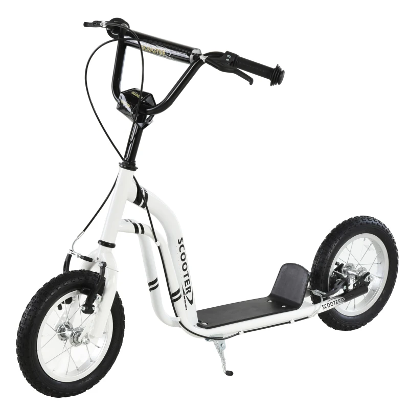 Aosom Dual Brakes Kick Scooter 12-Inch Inflatable Front Wheel Ride On Toy for Age 5+, White