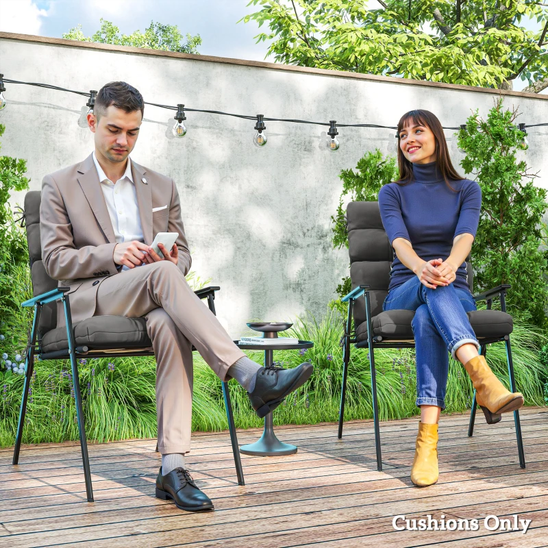 Outsunny 2-Piece Back Seat Cushion Replacement, Outdoor Patio Chair Cushions Set with Ties, Button Tufted, Dark Grey