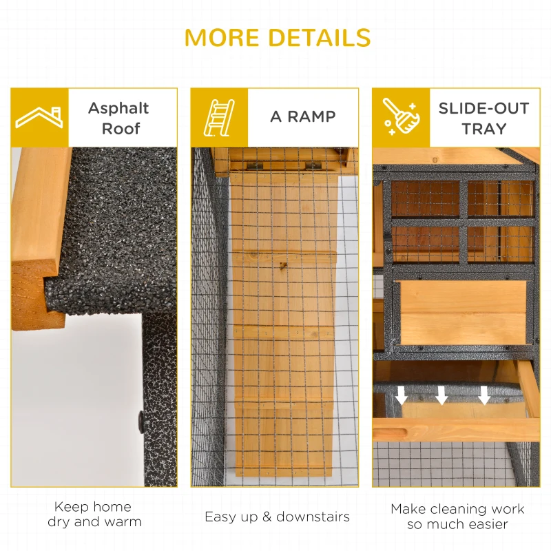 PawHut Wood-Metal Large Rabbit Hutch Bunny Cage Pet House Small Animal Habitat with Slide-Out Tray, Lockable Door, Water-Resistant Asphalt Roof, Outdoor Indoor Use, 48"x25"x36"