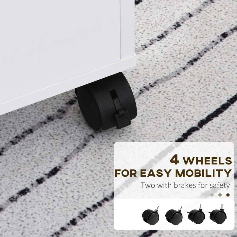 HOMCOM 5 Drawer Home Office Storage Cabinet, Mobile Printer Stand with Nordic Minimalist Modern Style & Wheels, White