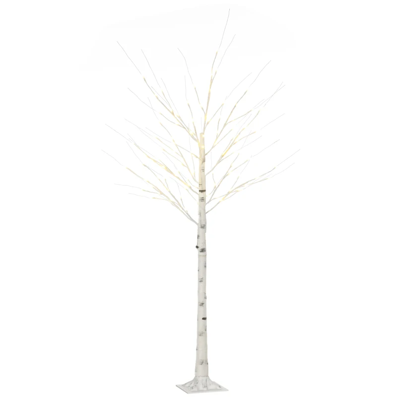 HOMCOM 6 ft Artificial Birch Tree Light with Pre-Lit LED Light for Home Party, Indoor and Covered Outdoor Use