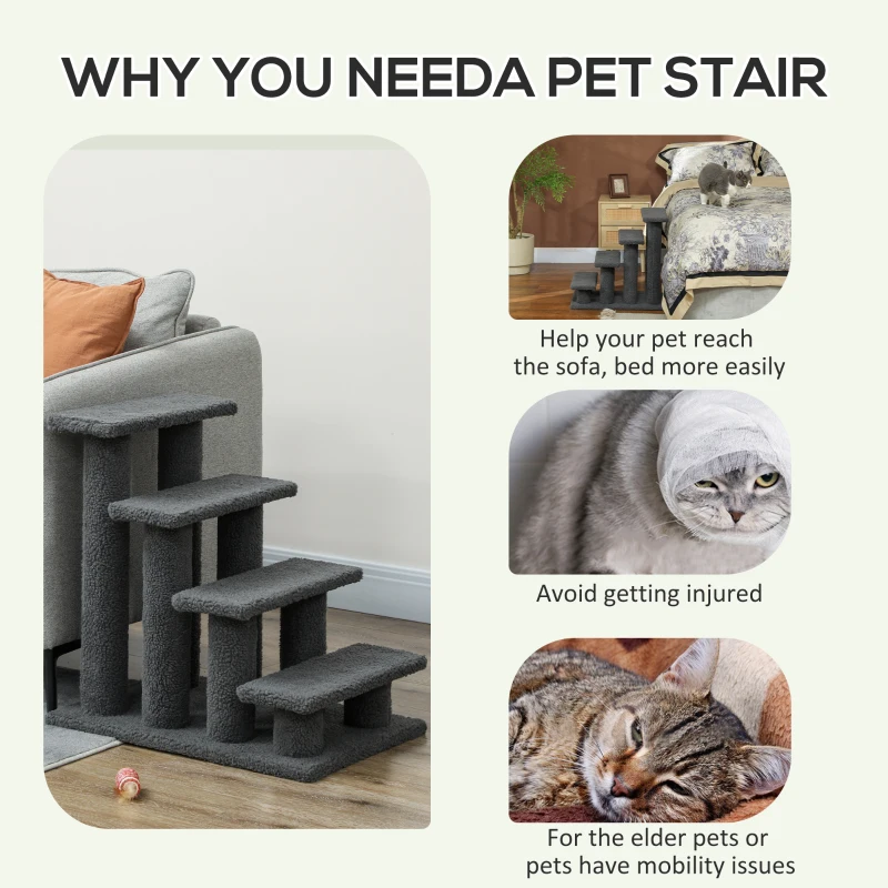 PawHut 23.5" 4 Tier Pet Stairs Dog Cat Step Scratch Post Furniture, Dark Grey