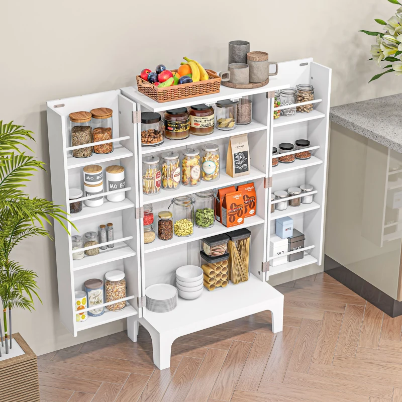 HOMCOM 44" Storage Cabinet, 2-Door Kitchen Pantry Cabinet with 4-tier Shelving, 8 Spice Racks and Adjustable Shelves