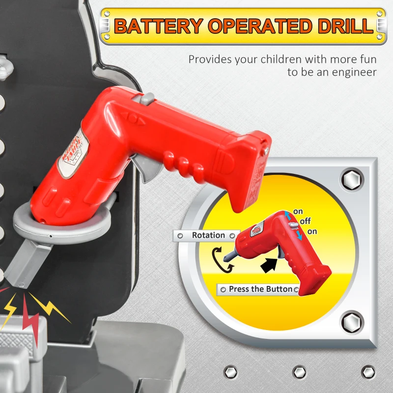 Qaba Kids Workbench and Construction Toy, Toddler Tools Workshop, STEM Educational Pretend Play, w/ Shelf Storage Box, Electric Drill, Aged 3-6 Years Old