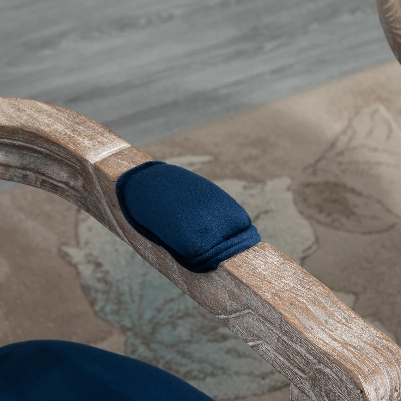 HOMCOM Vintage Dining Chair, French Chic Side Chair with Curved Backrest and Soft Upholstery, Arm Chair for Kitchen, or Living Room, Navy Blue