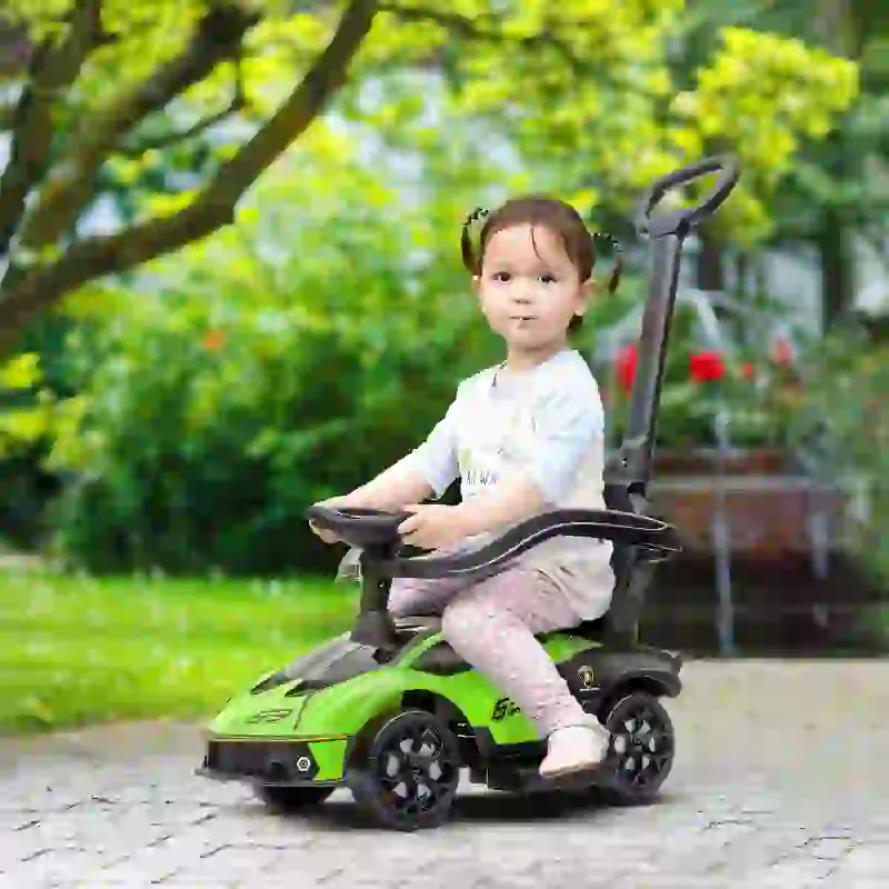 Aosom 3 in 1 Ride on Push Car for Toddlers, Licensed Kids Sliding Car with Safety Protection Footrest Horn, Green