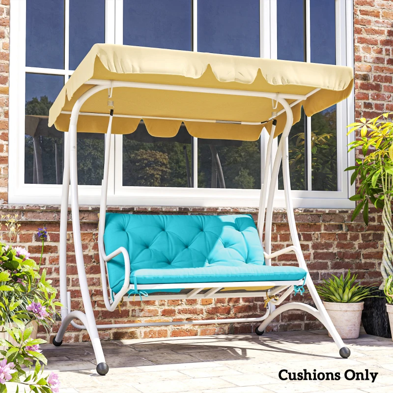 Outsunny Garden Bench Cushion with Backrest, Non-Slip 2 Seater Thick Pad with Ties, Turquoise