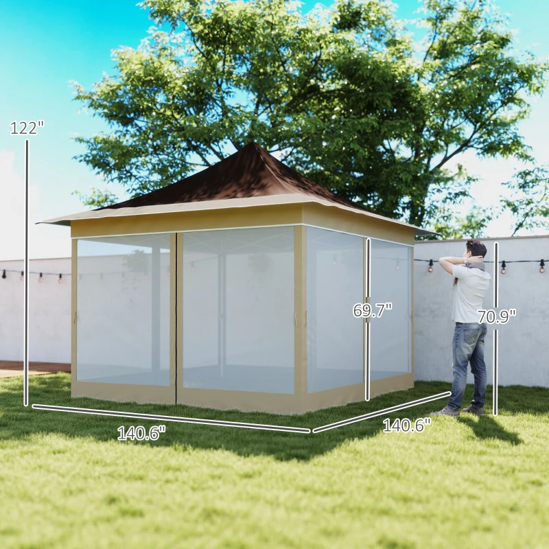 Outsunny 12 x 12 ft. Canopy Tent with Mesh Netting, UPF50+ Pop Up Tent with Carry Bag for Garden, Patio, Brown