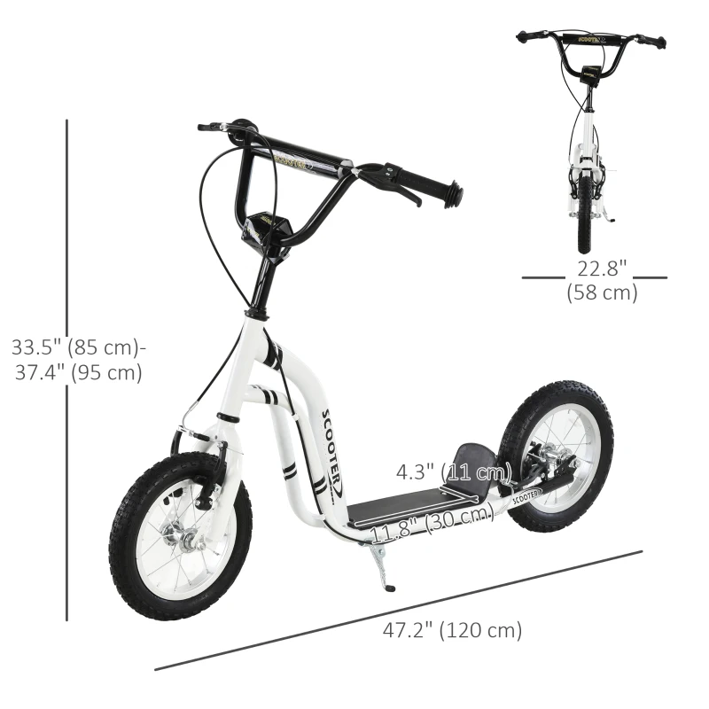 Aosom Dual Brakes Kick Scooter 12-Inch Inflatable Front Wheel Ride On Toy for Age 5+, White