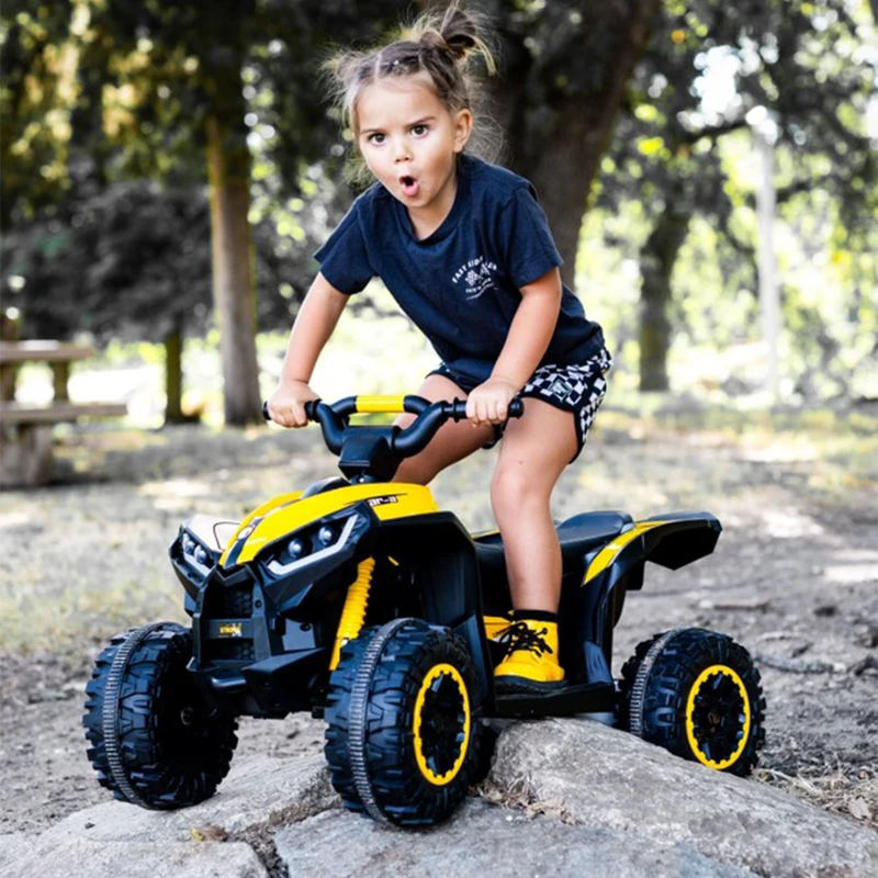 Aosom Kids 4 Wheeler Quad with Music, Headlights, High & Low Speed, Kids ATV for 3-5 Years Old Boys & Girl, Yellow