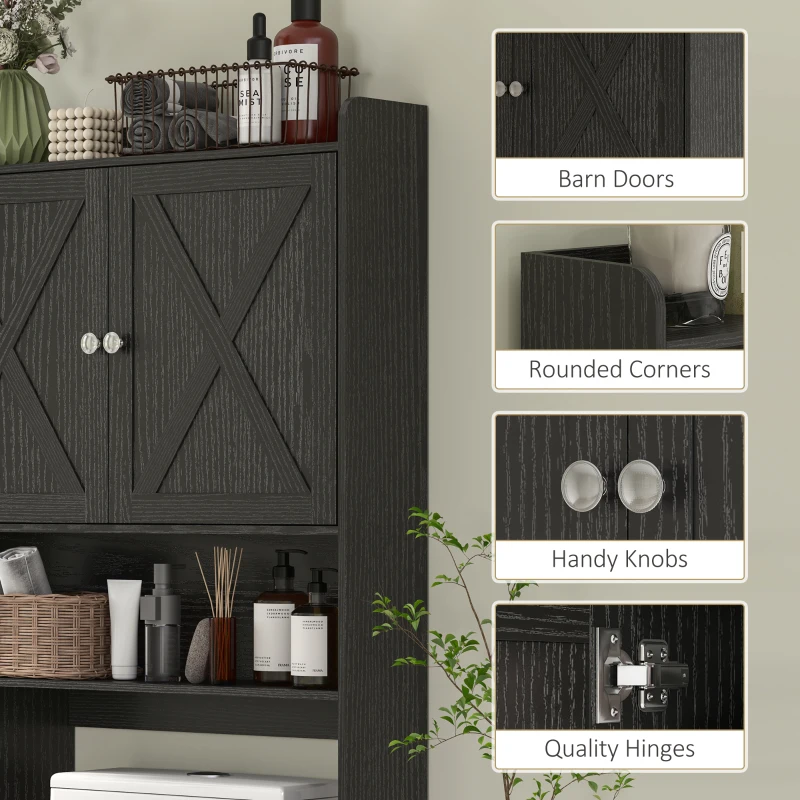 HOMCOM Farmhouse Over the Toilet Cabinet with Barn Doors, Over the Toilet Storage Cabinet with Adjustable Shelf, Black