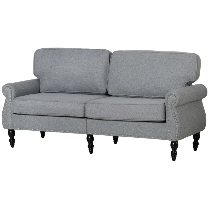 HOMCOM Stylish Midback Double Sofa with Sponge Padding, 2 Seater Sofa Couch, with Rubber Wood Leg, Grey
