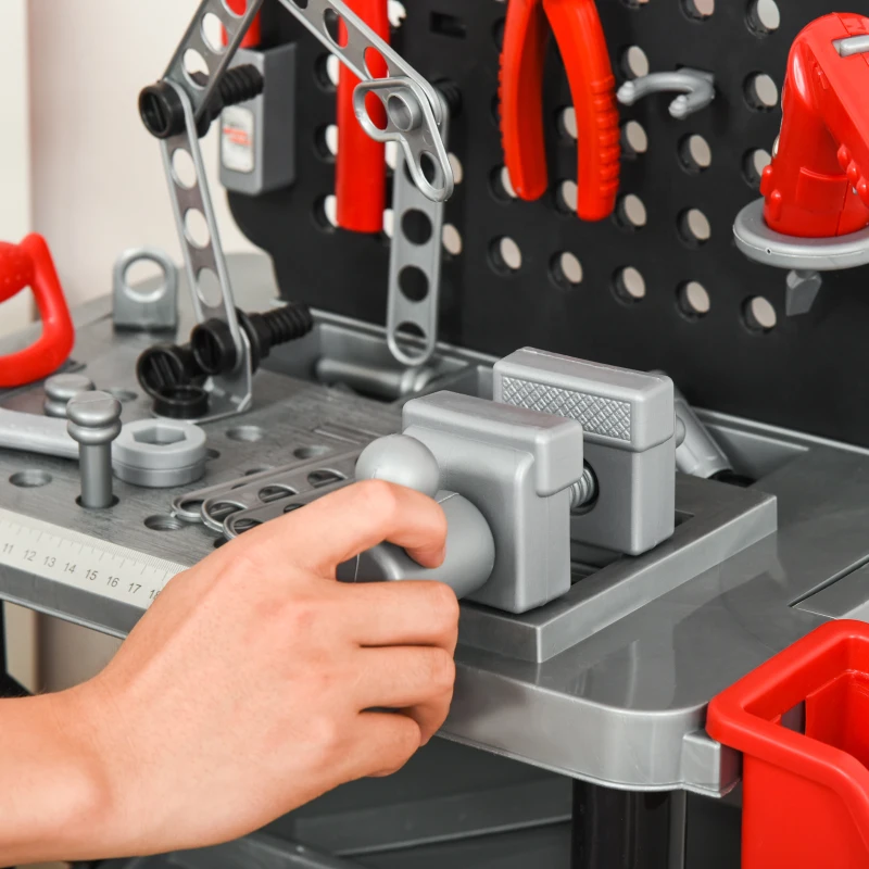 Qaba Kids Workbench and Construction Toy, Toddler Tools Workshop, STEM Educational Pretend Play, w/ Shelf Storage Box, Electric Drill, Aged 3-6 Years Old