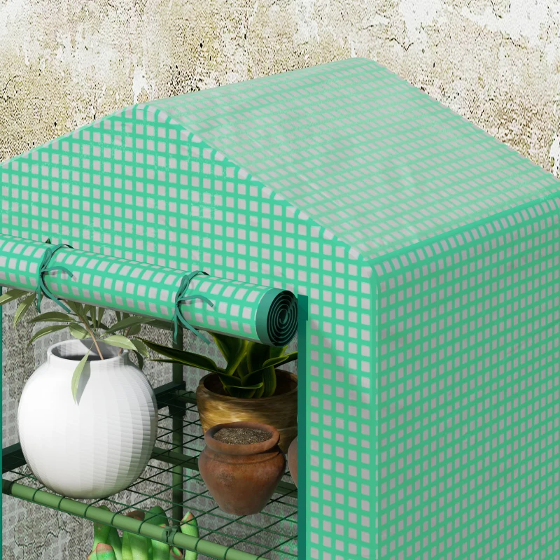 Outsunny 3 Tier Mini Greenhouse, Portable Flower Stand with Shelf Clips, Indoor Greenhouse with Steel Frame, Green
