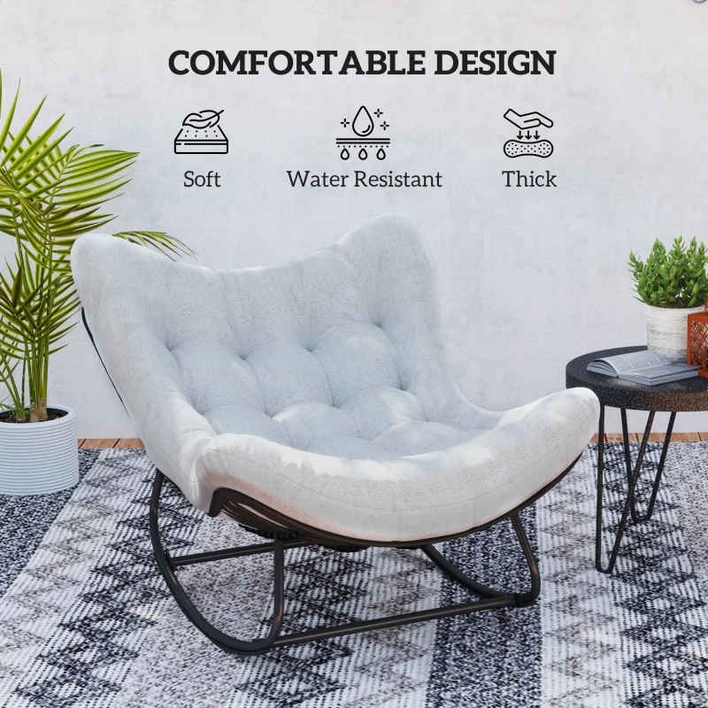 Outsunny Oversized Rattan Patio Egg Chair, Outdoor Rocking Chair with Padded Cushion for Indoor, Porch, Dark Grey
