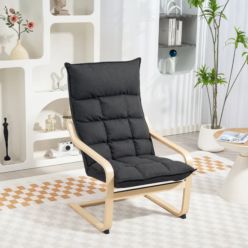 HOMCOM Modern Armchair, Upholstered Accent Chair with Curved Leg and Arm, Leisure Lounge Chair for Living Room, Dark Grey