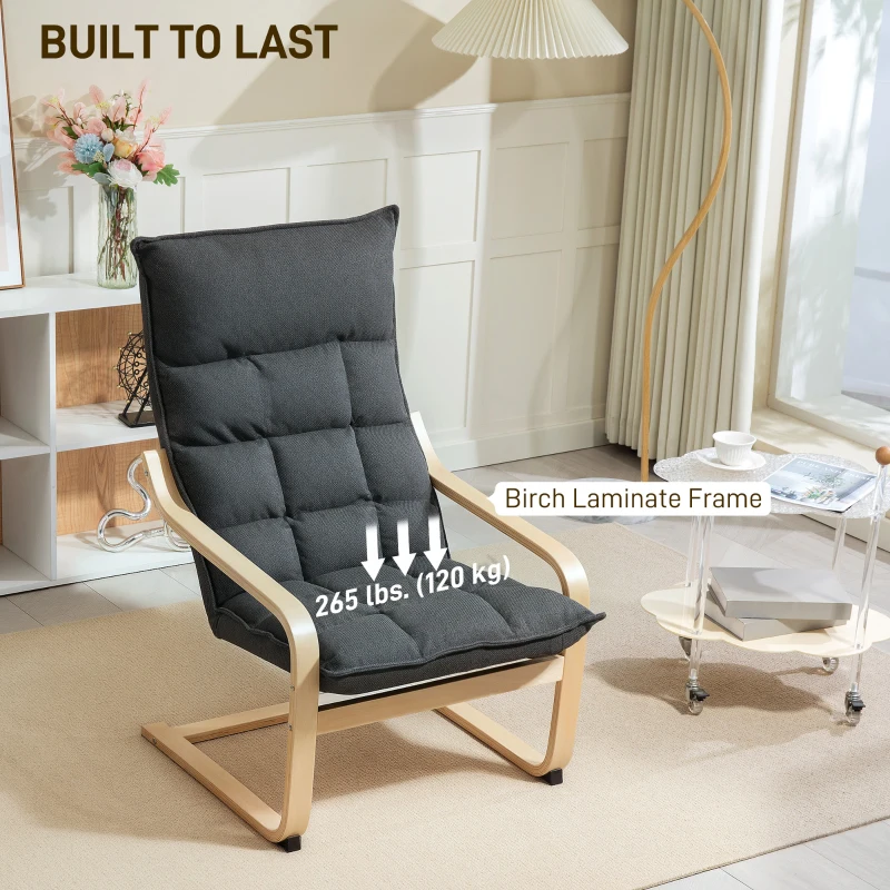 HOMCOM Modern Armchair, Upholstered Accent Chair with Curved Leg and Arm, Leisure Lounge Chair for Living Room, Dark Grey