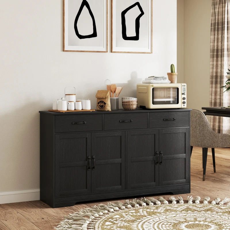 HOMCOM Sideboard Buffet Cabinet with Storage, Modern Coffee Bar Cabinet with 3 Drawers and Adjustable Shelves, Distressed Black