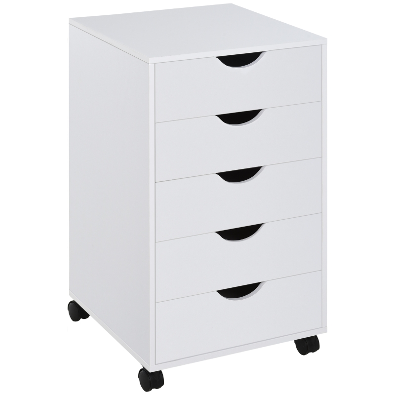 HOMCOM 5 Drawer Home Office Storage Cabinet, Mobile Printer Stand with Nordic Minimalist Modern Style & Wheels, White