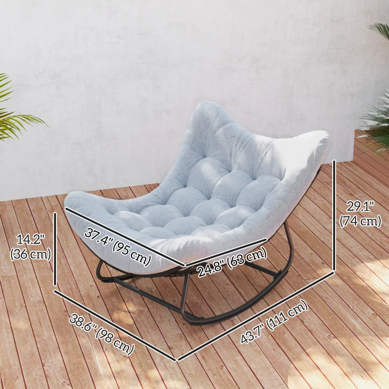 Outsunny Oversized Rattan Patio Egg Chair, Outdoor Rocking Chair with Padded Cushion for Indoor, Porch, Dark Grey