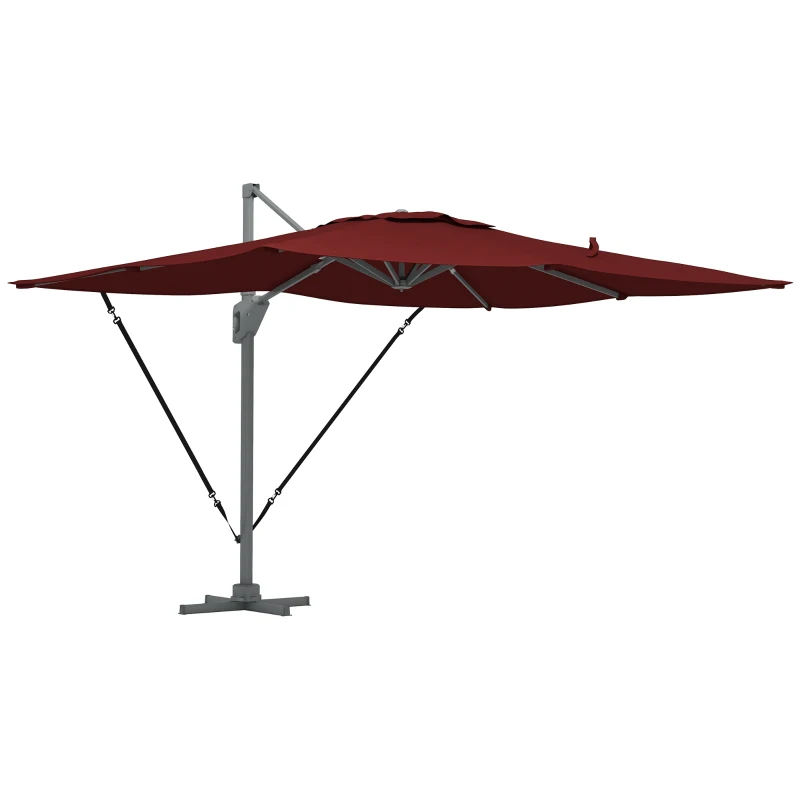 Outsunny 13 FT Cantilever Umbrella, Aluminum Hanging Offset Umbrella with 360°Rotation, Crank, Tilt, Cross Base, Red