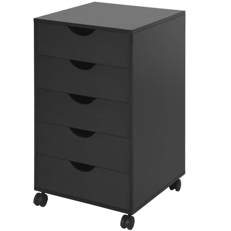 HOMCOM 5 Drawer Home Office Storage Cabinet, Mobile Printer Stand with Nordic Minimalist Modern Style & Wheels, Black