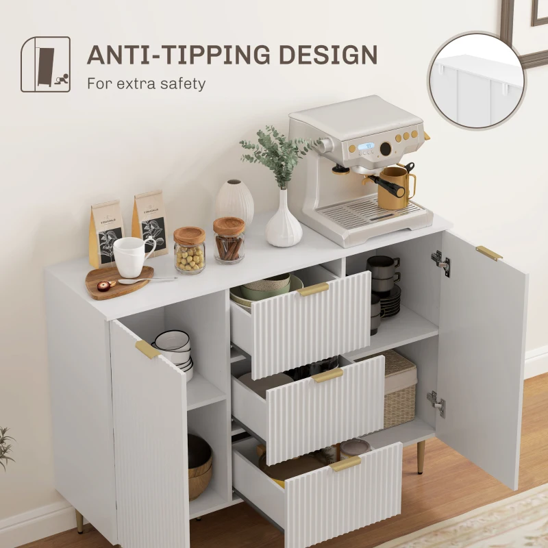 HOMCOM Modern Kitchen Storage Cabinet, Sideboard Buffet Cabinet w/ 3 Drawers and Adjustable Shelves for Kitchen Hallway, White