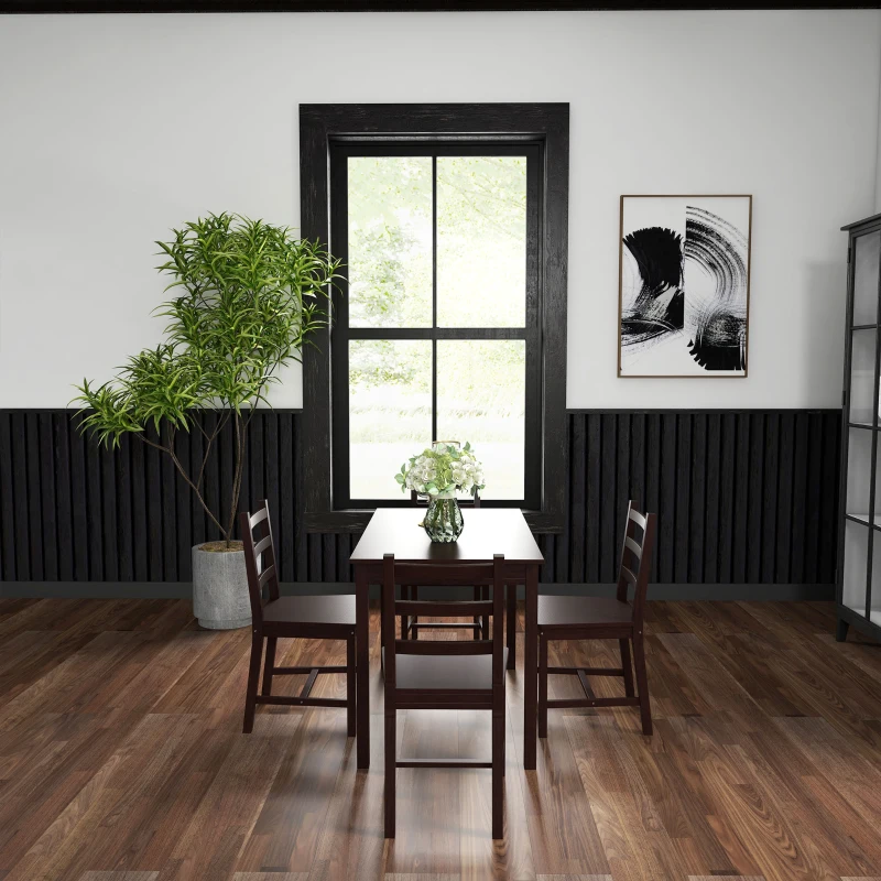 HOMCOM Dining Table Set for 4, 5 Piece Modern Kitchen Table and Chairs, Solid Wood Dining Room Set for Small Spaces, Breakfast Nook, Chestnut Brown