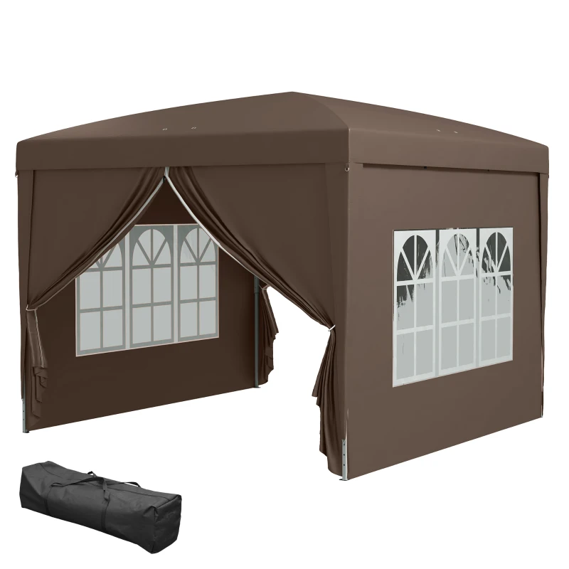 Outsunny 10'x10' Outdoor Pop Up Party Tent Wedding Gazebo Canopy with Carrying Bag (Coffee)
