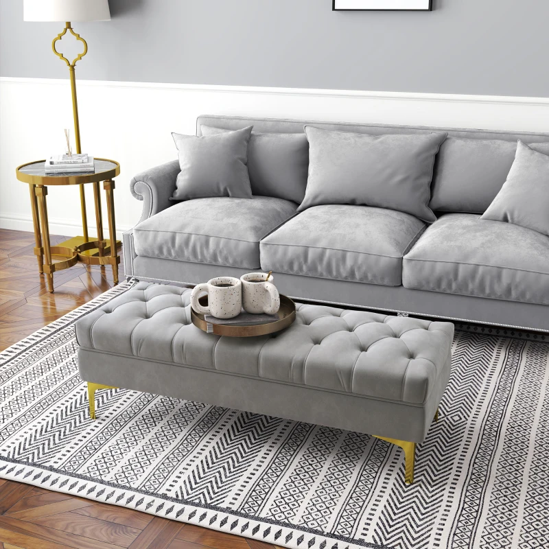 HOMCOM End of Bed Bench, Upholstered Bench, Entryway Shoe Bench with Button Tufted for Living Room, Bedroom, Grey