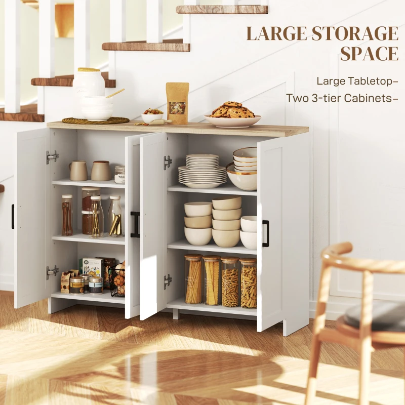 HOMCOM Modern Sideboard Buffet Cabinet, Modern Kitchen Storage Cabinet with 4 Doors Adjustable Shelves, for Dining Room, White