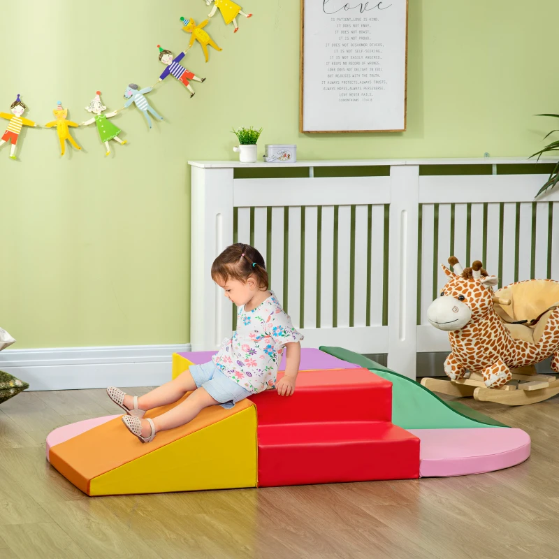 Qaba 6-Piece Soft Play for 12-36 Months Toddlers to Climb, Crawl, Slide, Red, Pink