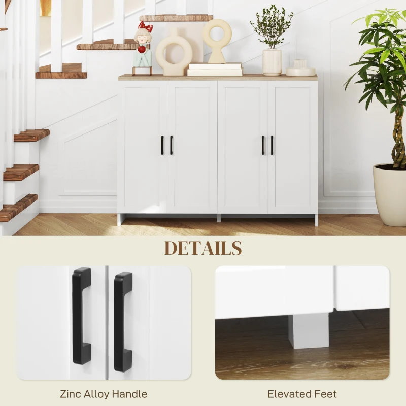 HOMCOM Modern Sideboard Buffet Cabinet, Modern Kitchen Storage Cabinet with 4 Doors Adjustable Shelves, for Dining Room, White