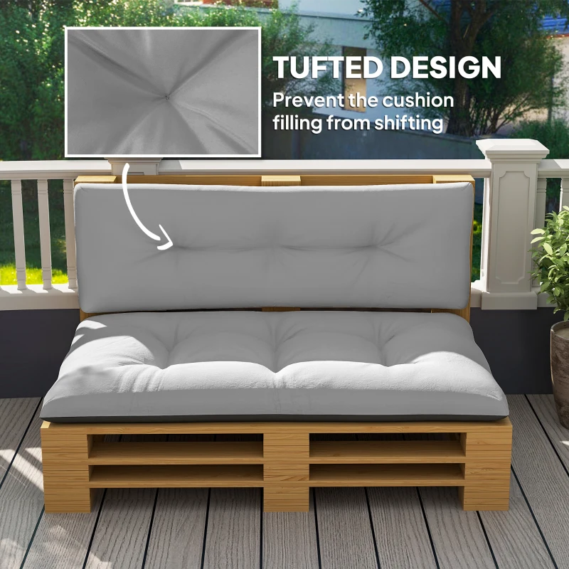 Outsunny 2 Seater Pallet Cushions Outdoor 3.9" Thick Replacement Cushions - Tufted Design for Garden, Patio, Light Gray