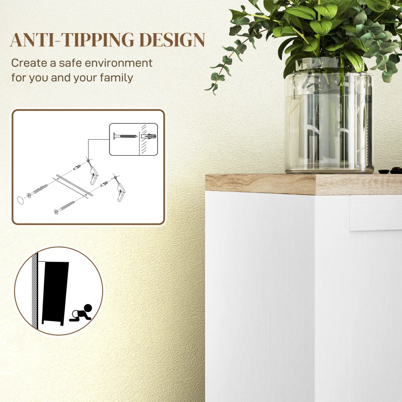 HOMCOM Modern Sideboard Buffet Cabinet, Modern Kitchen Storage Cabinet with 4 Doors Adjustable Shelves, for Dining Room, White