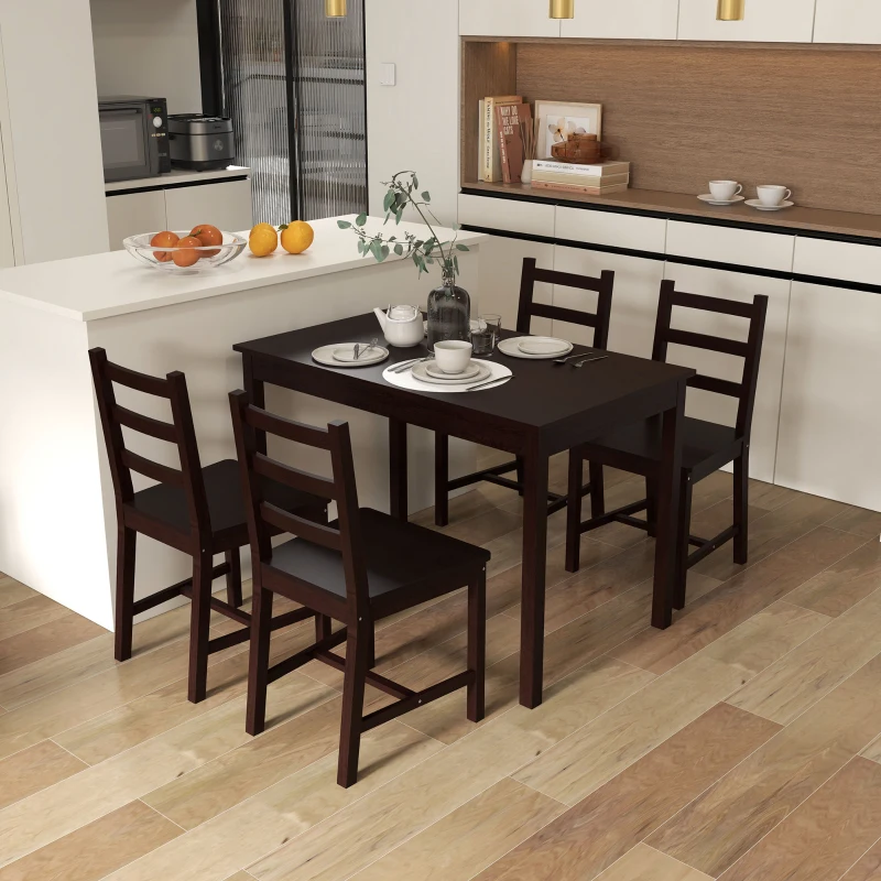 HOMCOM Dining Table Set for 4, 5 Piece Modern Kitchen Table and Chairs, Solid Wood Dining Room Set for Small Spaces, Breakfast Nook, Chestnut Brown