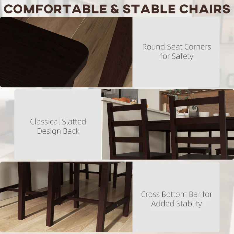 HOMCOM Dining Table Set for 4, 5 Piece Modern Kitchen Table and Chairs, Solid Wood Dining Room Set for Small Spaces, Breakfast Nook, Chestnut Brown