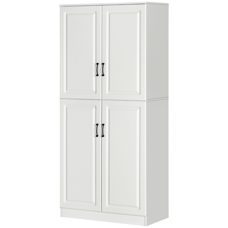 HOMCOM 71" Freestanding Kitchen Pantry Cabinet, Storage Cabinet with 4 Hinged Doors and Adjustable Shelves, White