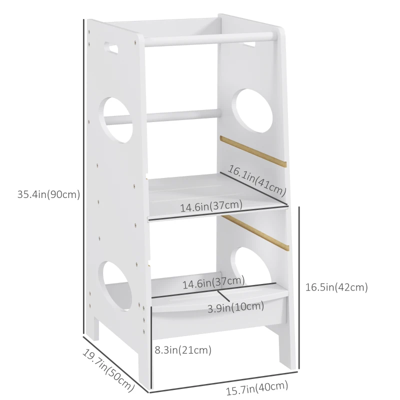HOMCOM Toddler Tower Kitchen Helper with 3-Level Adjustable Height, Heavy-Duty Kids Step Stool with Safety Rail, Grey