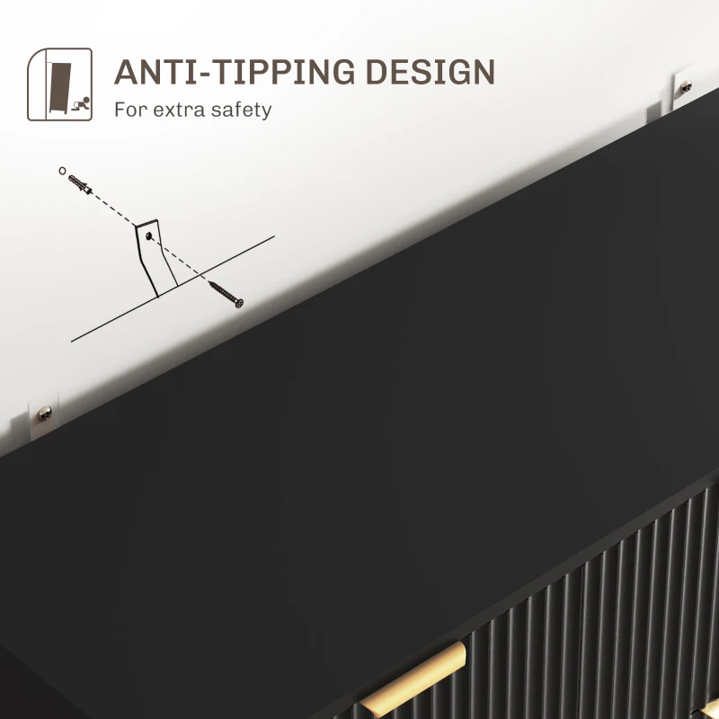 HOMCOM Modern Kitchen Storage Cabinet, Sideboard Buffet Cabinet w/ 3 Drawers and Adjustable Shelves for Kitchen Hallway, Black