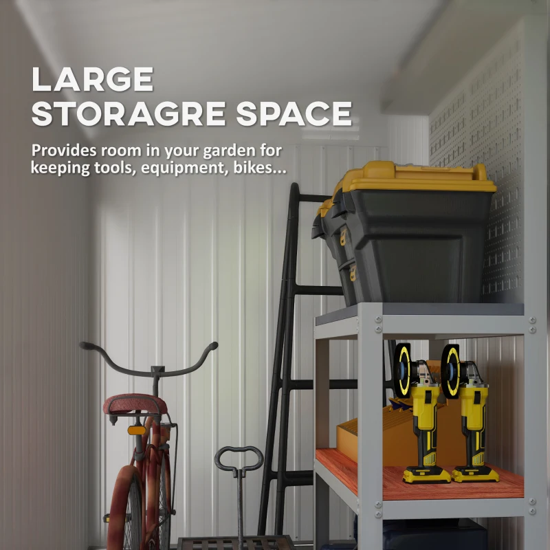 Outsunny 4' x 7.7' Lean to Garden Storage Shed, Outdoor Metal Tool House with Lockable Door Vents for Backyard Patio Lawn(m-4)