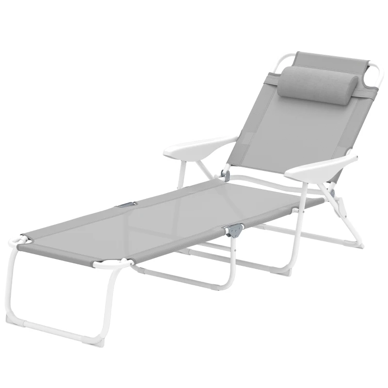 Outsunny Outdoor Sun Lounger, Folding Chaise Lounge with 4-level Adjustable Backrest, Light Grey
