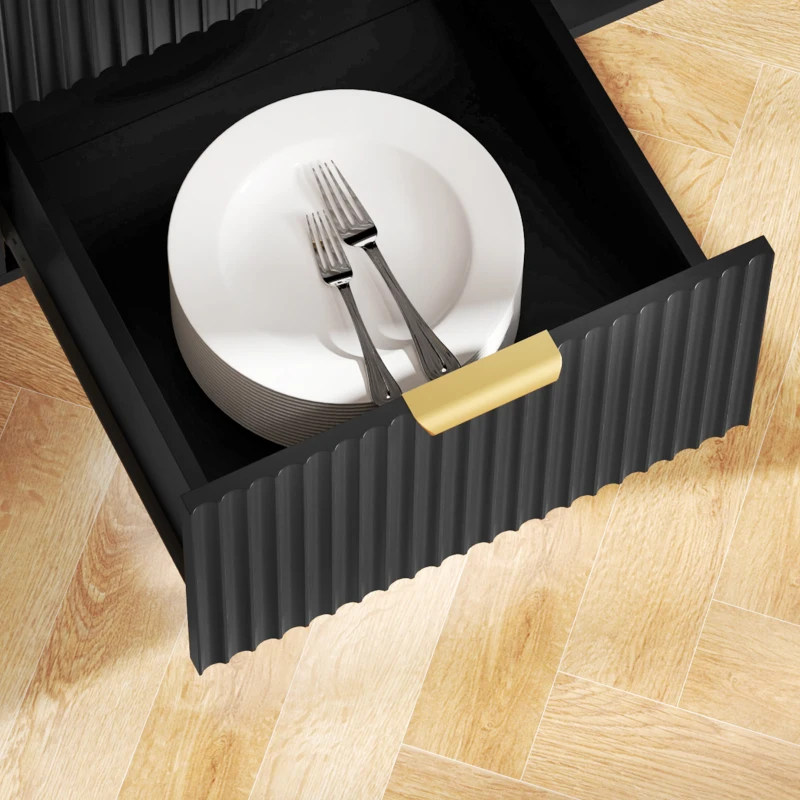 HOMCOM Modern Kitchen Storage Cabinet, Sideboard Buffet Cabinet w/ 3 Drawers and Adjustable Shelves for Kitchen Hallway, Black