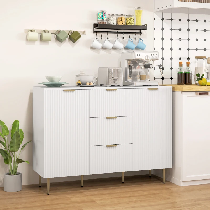 HOMCOM Modern Kitchen Storage Cabinet, Sideboard Buffet Cabinet w/ 3 Drawers and Adjustable Shelves for Kitchen Hallway, White