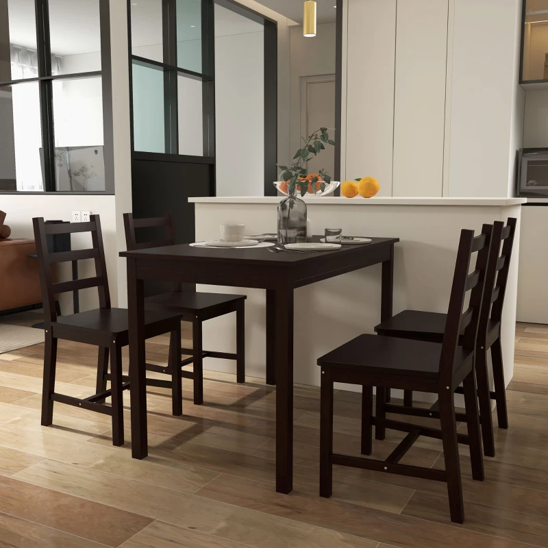 HOMCOM Dining Table Set for 4, 5 Piece Modern Kitchen Table and Chairs, Solid Wood Dining Room Set for Small Spaces, Breakfast Nook, Chestnut Brown