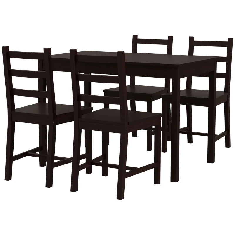 HOMCOM Dining Table Set for 4, 5 Piece Modern Kitchen Table and Chairs, Solid Wood Dining Room Set for Small Spaces, Breakfast Nook, Chestnut Brown