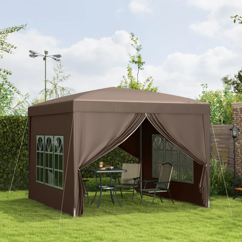 Outsunny 10'x10' Outdoor Pop Up Party Tent Wedding Gazebo Canopy with Carrying Bag (Coffee)