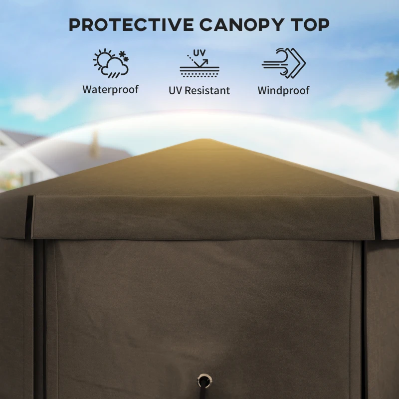 Outsunny 12' x 12' Hexagonal Pop Up Gazebo Canopy Tent with 5 Sidewalls, Outdoor Canopy Shelter with Carry Bag, Brown